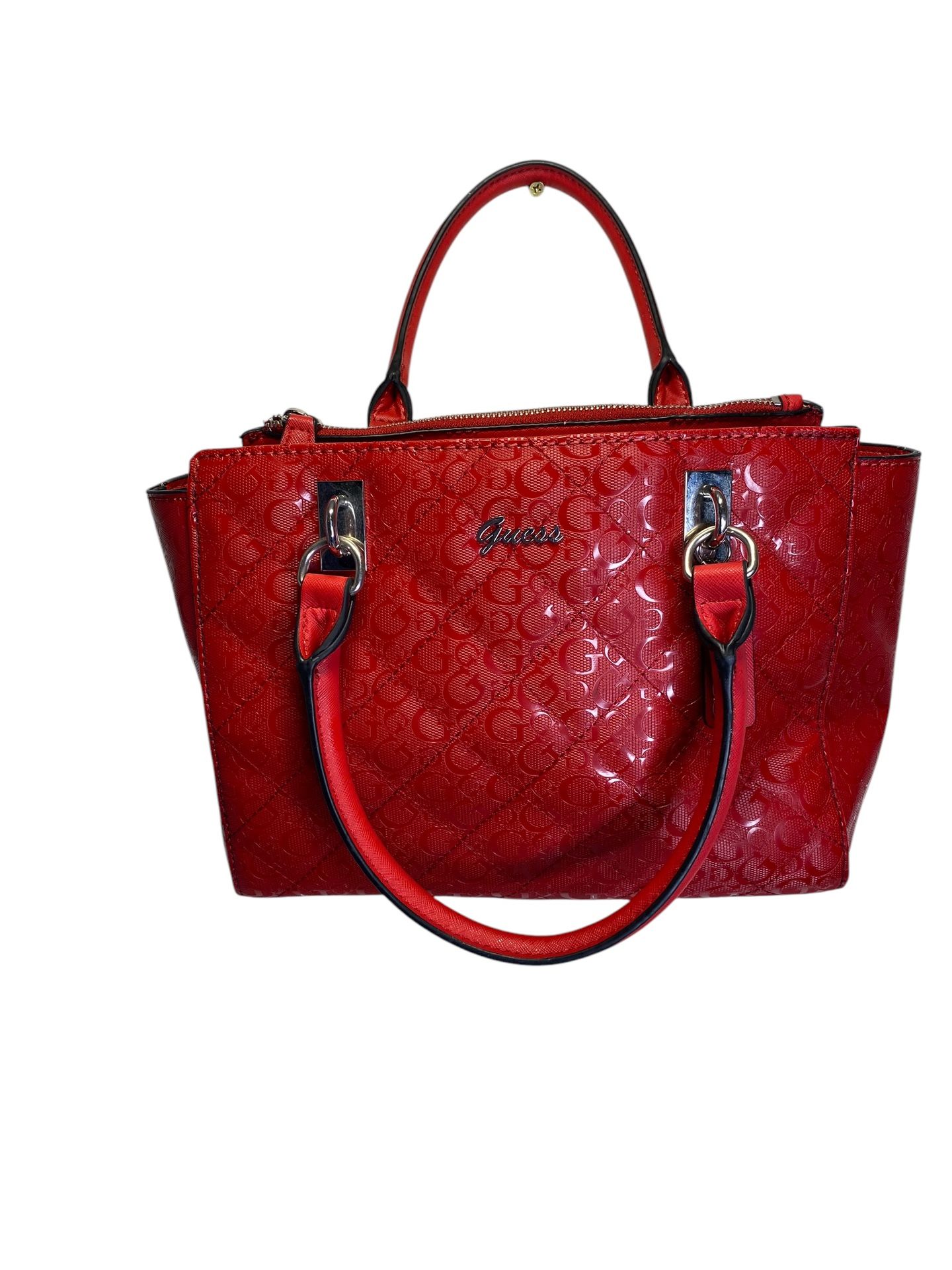 GUESS Red Logo Embossed Tote Bag Purse