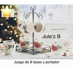 Princess House.  Set De 8 Tazas Y Portador Nuevos En Sus Cajas 