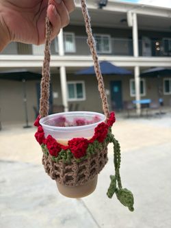 Handmade Crochet Drink Carrier with Strap