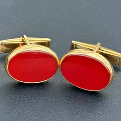 Jewelry Unique 14k solid yellow gold red agate beautiful cufflinks