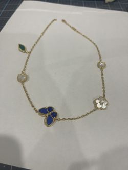 Blue and gold Butterfly Necklace