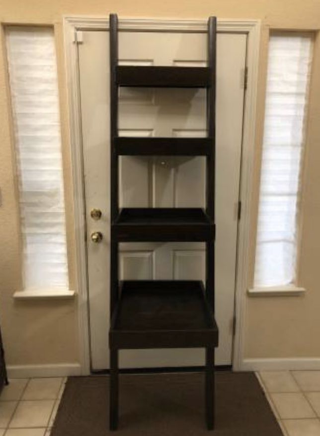 Leaning 4 Shelf Espresso Brown Solid Wood Ladder Bookcase Storage Shelving