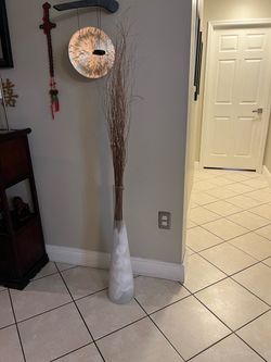 IKEA Tall Frosted Glass Floor Vase with Dried Branches
