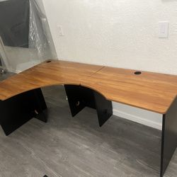 2 oak brown color Table desks with rolling drawers 