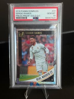 2018 Panini Donruss Sergio Ramos Press Proof /10 Gold D/C PSA 10