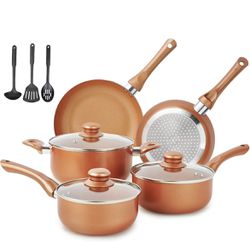 11pcs Nonstick Pots and Pans Cookware Set, Copper, 