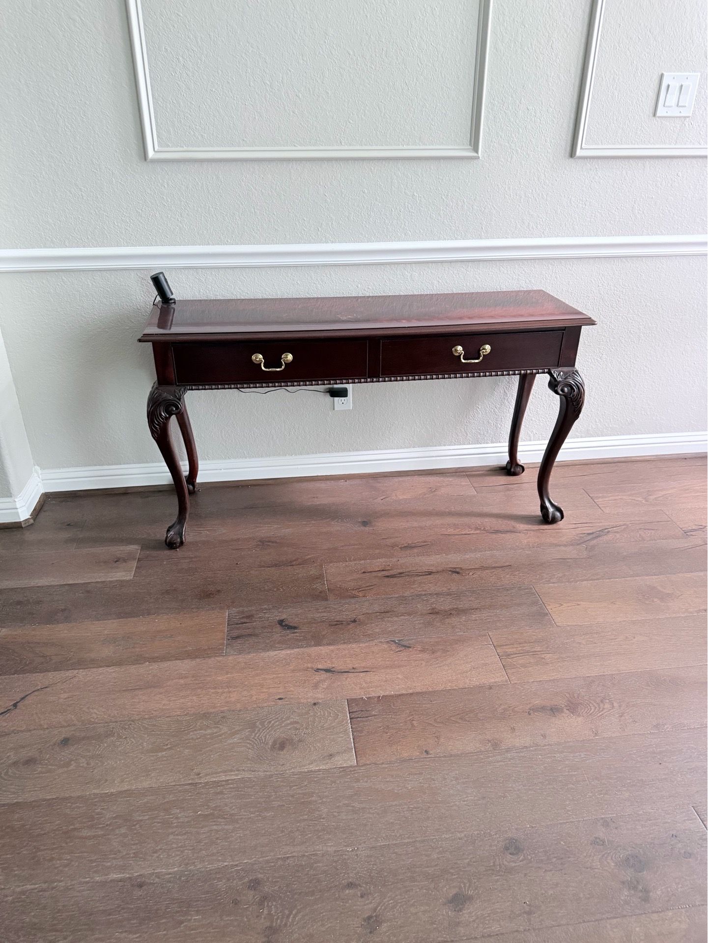 Queen Anne Mahogany Console / Sofa Table – 2 Drawers, Ball & Claw Feet
