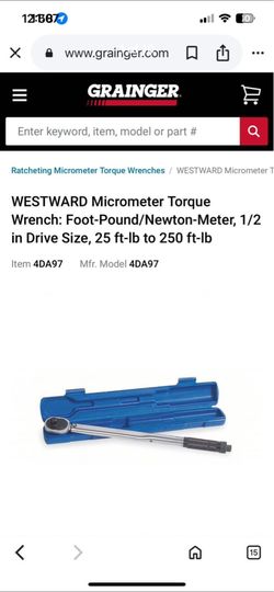 WESTWARD Micrometer Torque Wrench: Foot-Pound/Newton-Meter, 1/2 in Drive Size, 25 ft-lb to 250 ft-lb