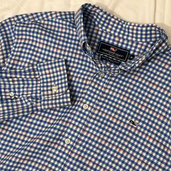 Vineyard Vines Men's Blue Plaid Flannel Long Sleeve Slim Fit Tucker Shirt M