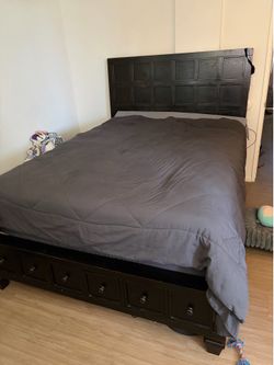 Dark Wood Queen Storage Bed Frame