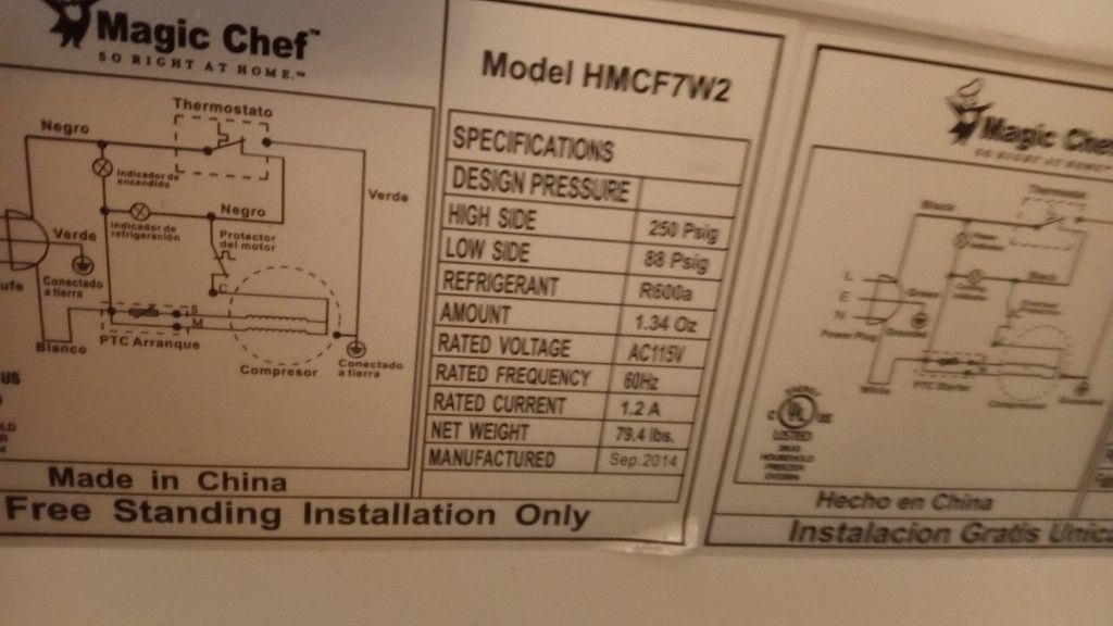 Magic chef freezer
