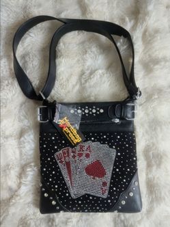 Handbag Xpress Black Crossbody Bag Playing Cards Rhinestone. New with tags