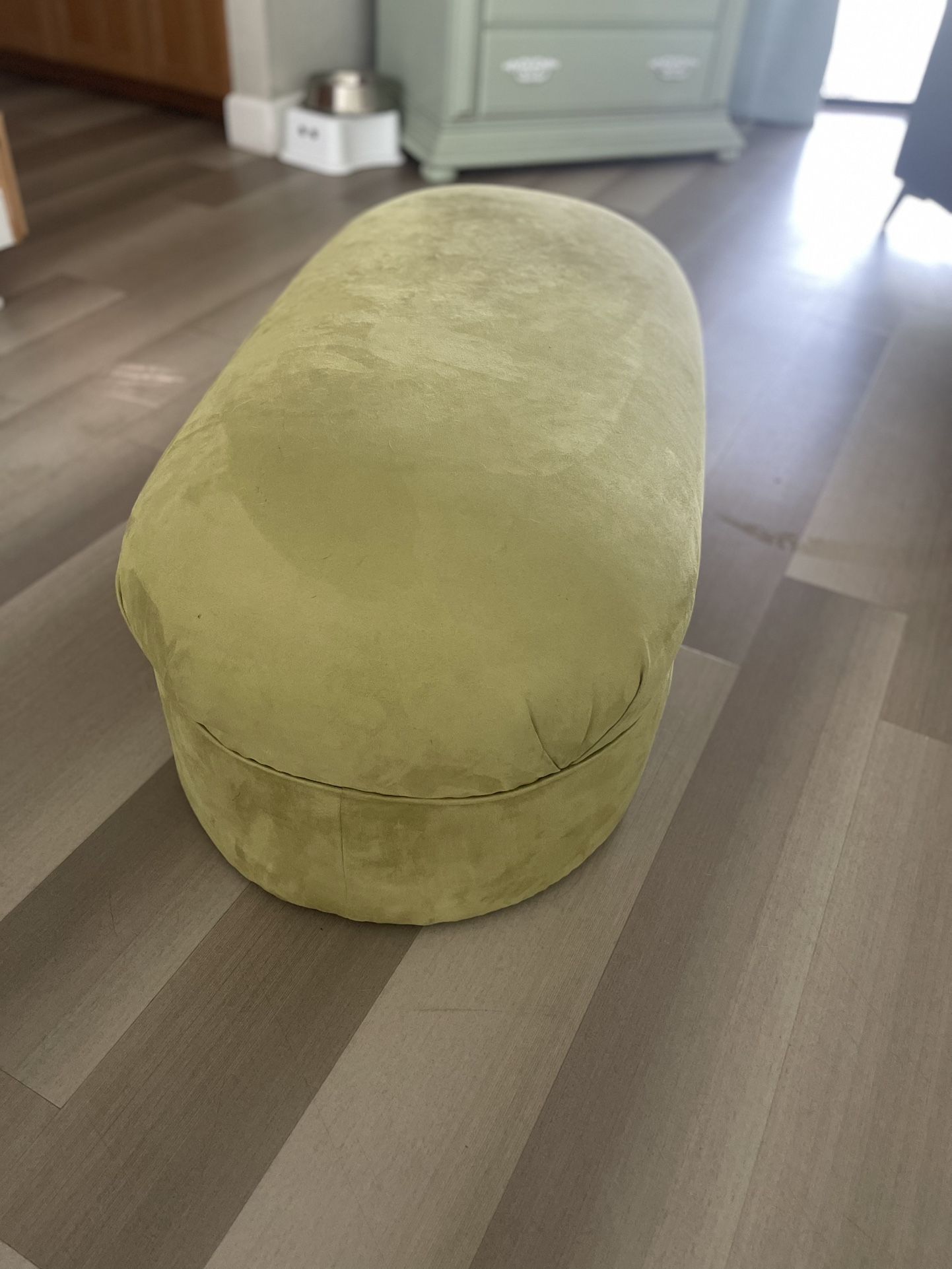 Vintage Velvet Light Green Ottoman 