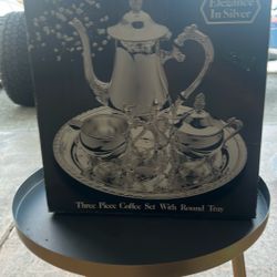 Three Piece Coffee Set With Round Tray