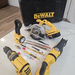 DeWalt 18V Cordless Tool Set – Drill, Circular Saw, Sawzall, Light + 2 Batteries + Case