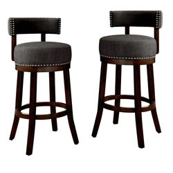 Title: Set of 2 Upholstered Bar Stools Nailhead Trim Wood Legs Counter Height