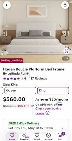 King Haden Boucle Platform Bed Frame By Latitude Run®