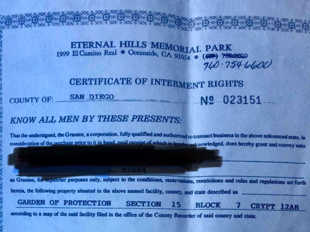 2 plots at Eternal Hills Memorial Park