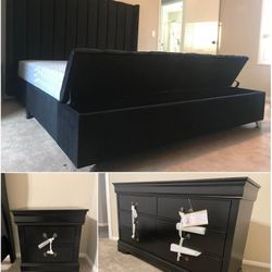 BRAND NEW QUEEN SIZE STORAGE BED, DRESSER AND NIGHTSTAND $1175! !