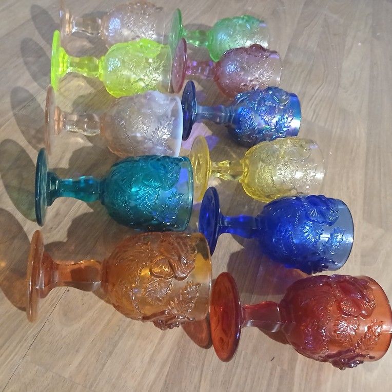 Madonna Inn Wild Rose Pressed Glass Wine Glasses