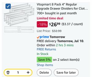 Vtopmart 8 Pack 4" Regular Upgrade Drawer Dividers for Clothes, 12.8"-22.3" Expandable Dresser Drawer Organizer, Clear Plastic Separators for Dresser,