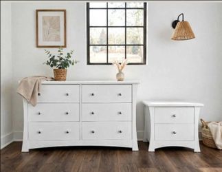 🤍White 6-Drawer Dresser and Nightstand Set