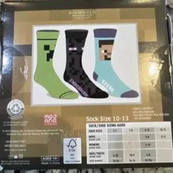 Minecraft 3 Pair Mens Crew Socks Size 10-13... NEW IN BOX 