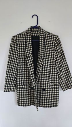 Women’s Size 6 M Stephen Douglas Ltd Black & Cream Check Tweed Blazer Jacket USA