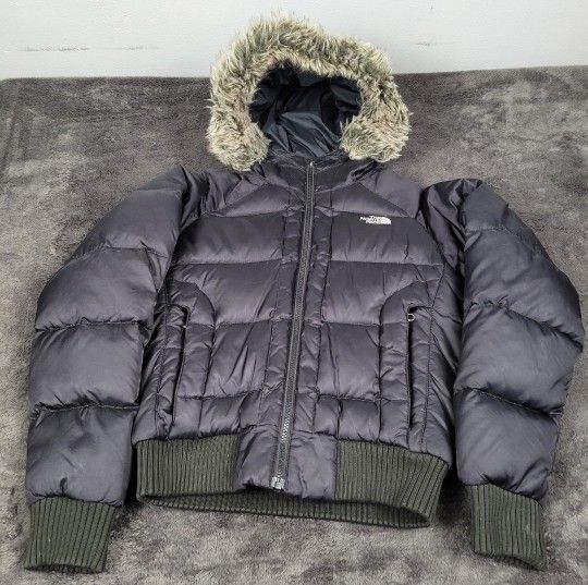 The North Face Black 550 Down Puffer Bomber Hooded Jacket Small