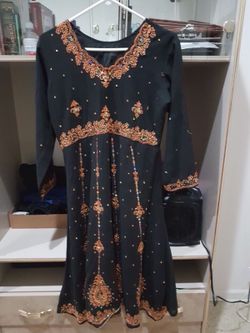 Black embroidered anarkali style dress 3 piece size m