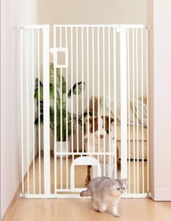 New No Pawblems 55" Extra Tall Pet Gate with Adjustable Cat Door, 29-43" Auto Close Tall Dog Gate, NO Drilling Pressure Mounted for Doorways/Hallways,