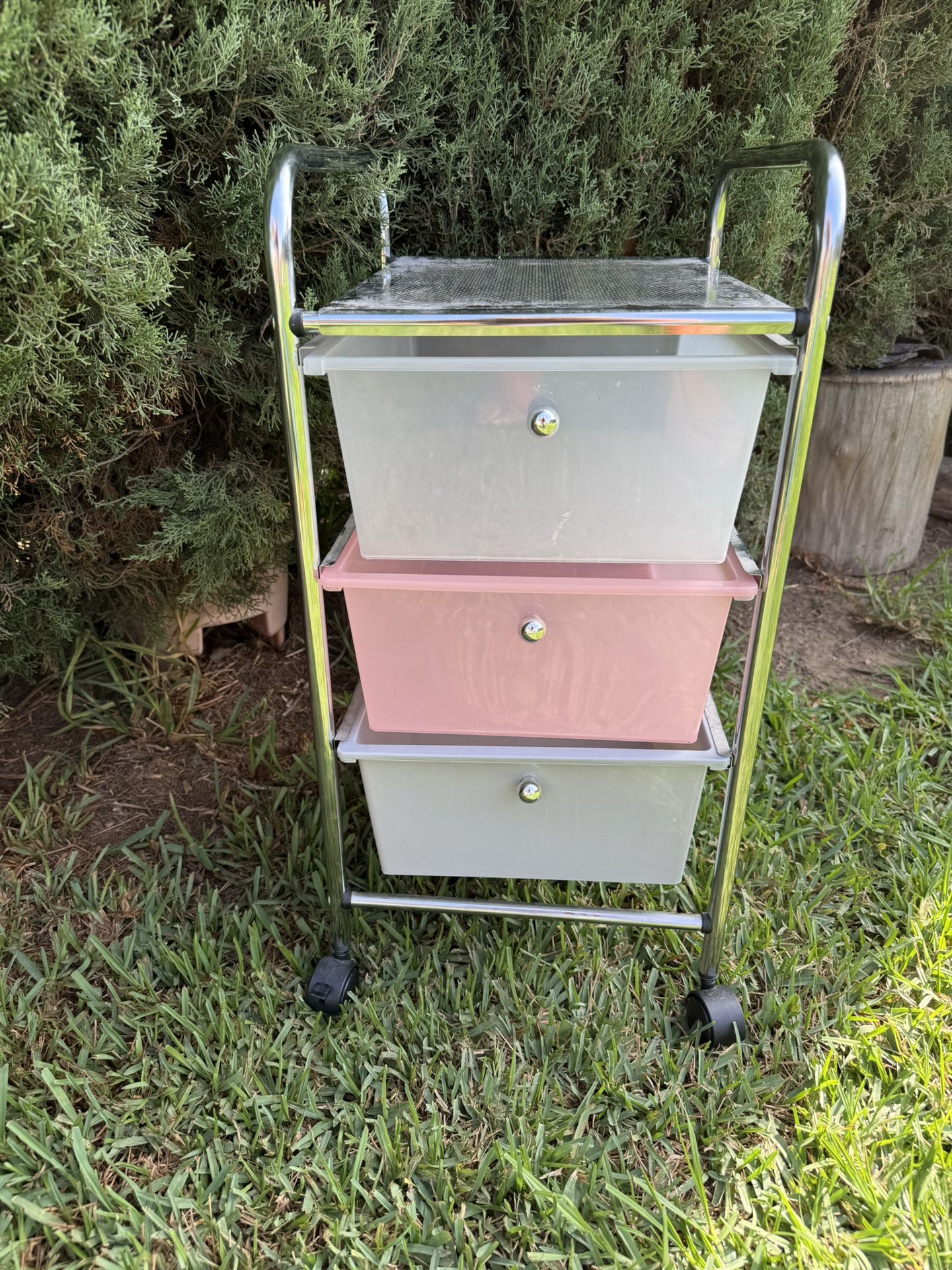 Cart with 3 Drawers Rolling - 14.25"D x 12.5"W x 25.4"H Multicolor Clear, Gray And Pink