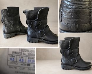 SOREL Phoenix Waterproof Black Leather Moto Boots – Women’s 6.5 – Like New – $65