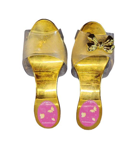 Size 2-3 Clear Gold Dress Up Play Heels Missing Bow