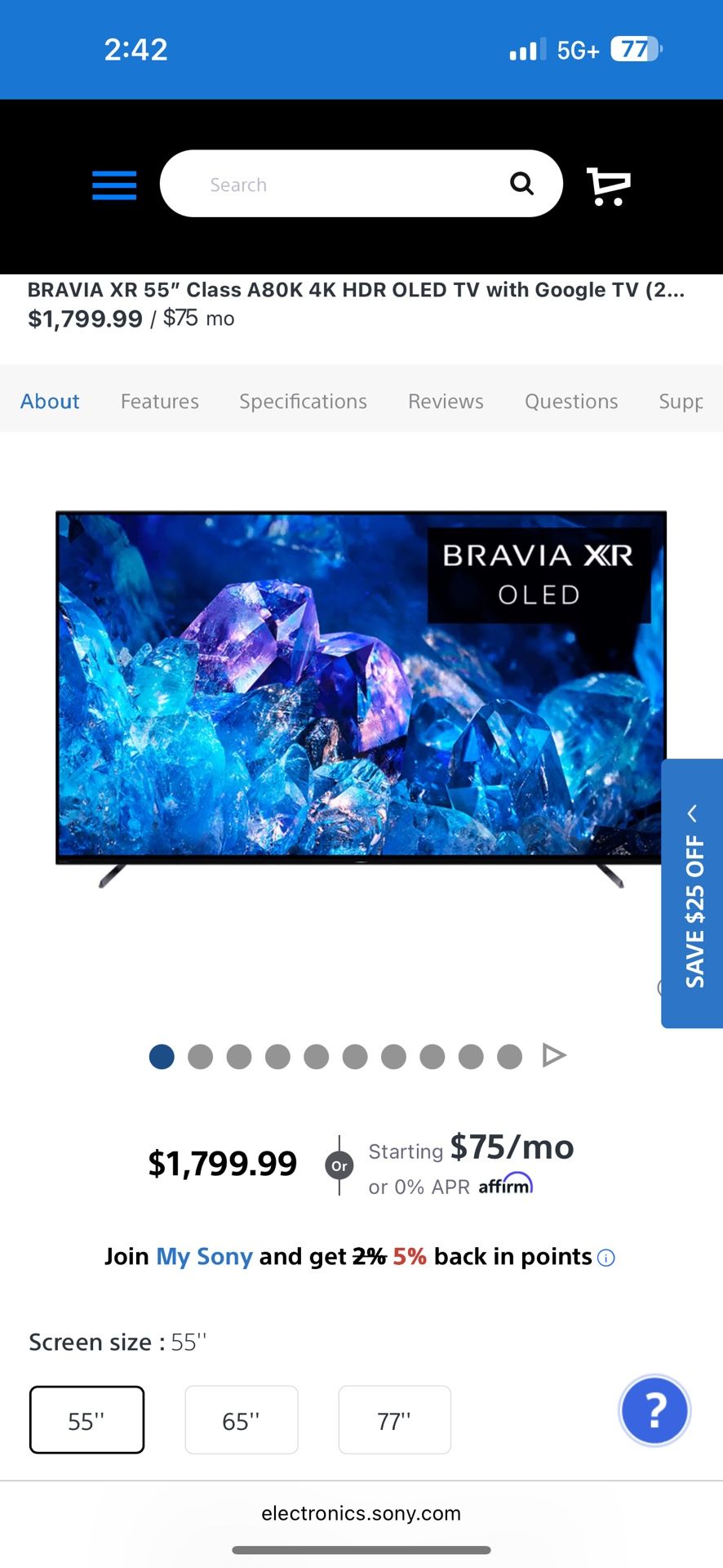 BRAVIA XR 55” Class A80K