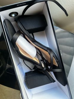 Azazie Matte Satin Ankle Strap Heel Sandals - Black (Size 39)