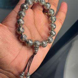 925 Sterling Silver Handmade Tibetan Bracelet 58g 9mm Antique Finish