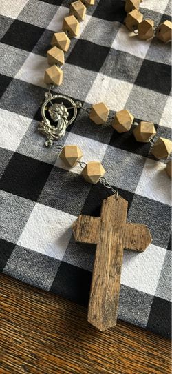 Large Wooden Rosary with Metal Centerpiece