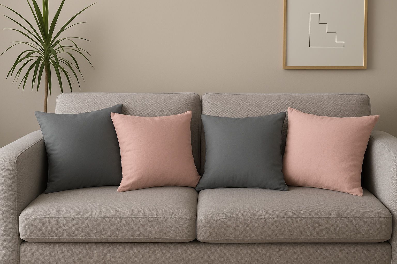 Set of 4 Gray and Pink Decorative Pillows – Modern and Cozy ⭐️💫