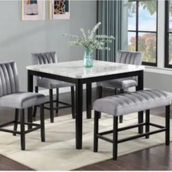 Transitional Counter-Height Dining Table w/ 3 Chairs & Bench