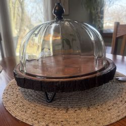 Acacia Wood Cake Stand with Glass Dome – Handcrafted