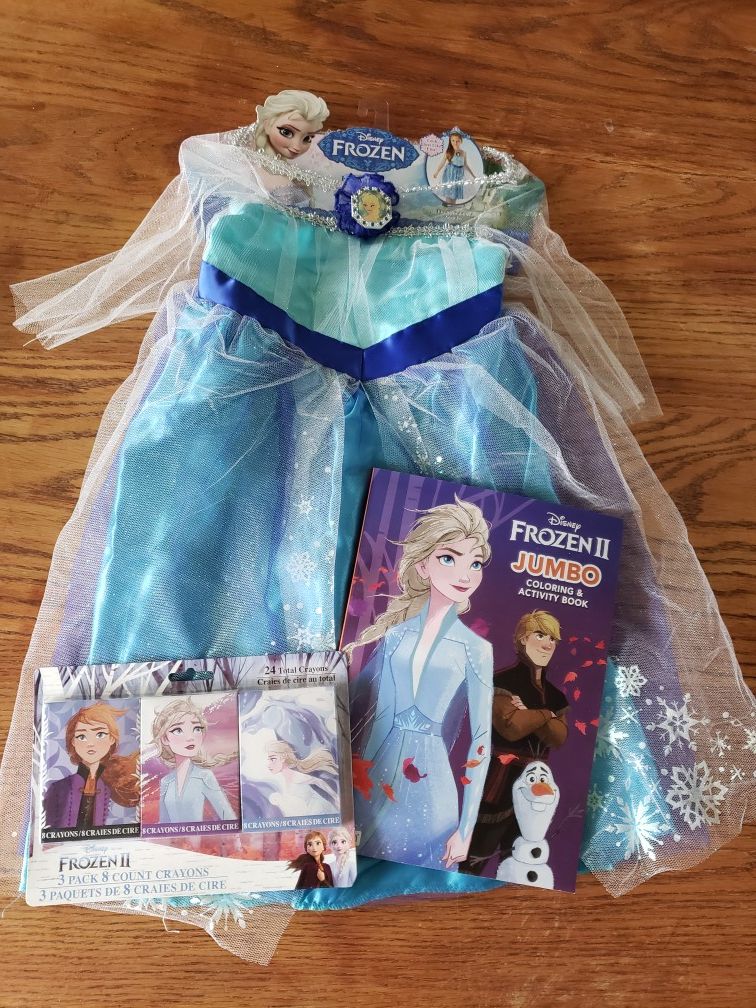 Disney Frozen Elsa Costume Girl Ice Queen Dress 4-6x (3 years-old)with goodies