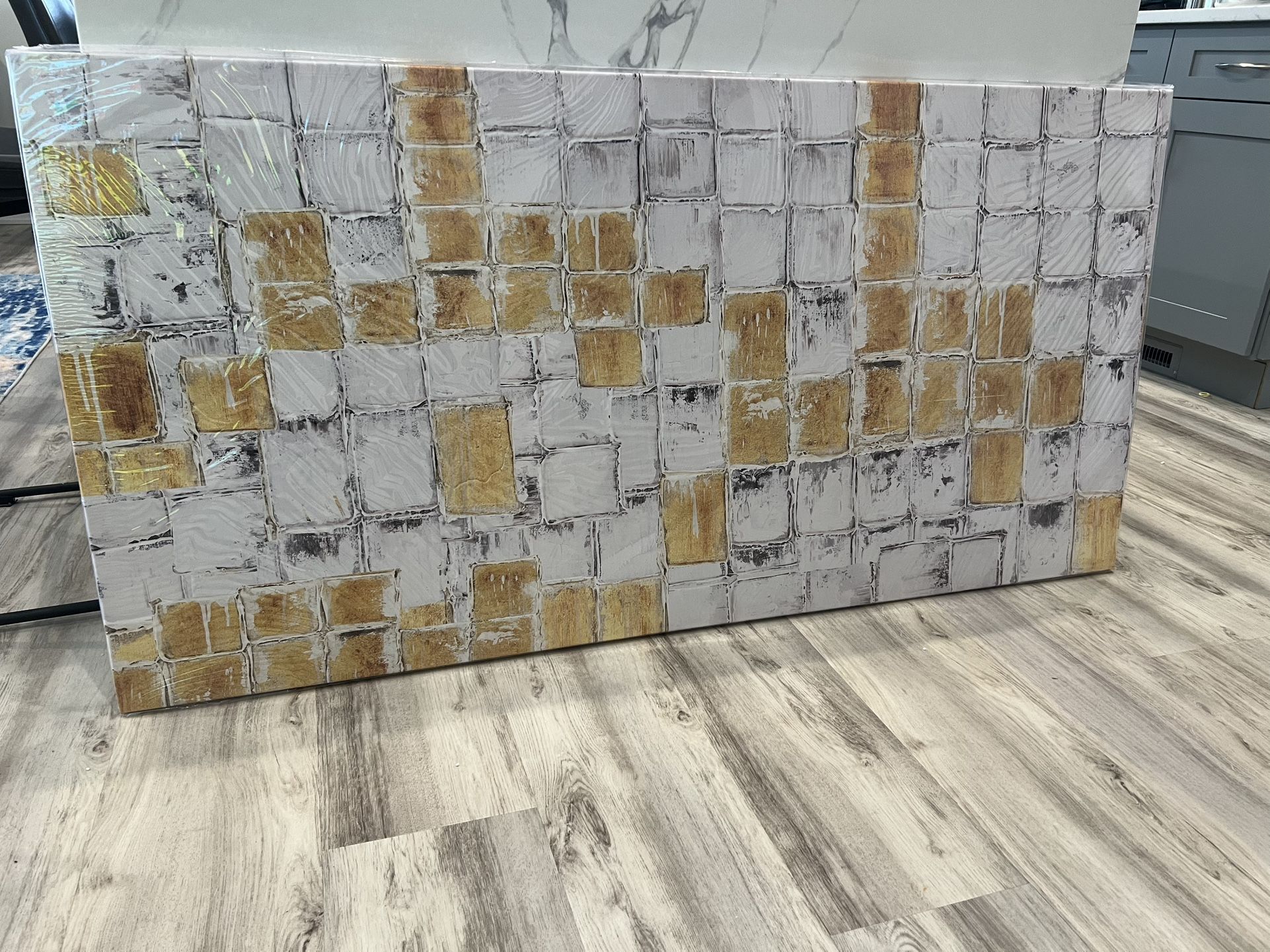 Brand new, still in a plastic cover Yellow and White Block Canvas Wall Decor for Home Abstract Art White Maximalist Wall Picture 29”-58”