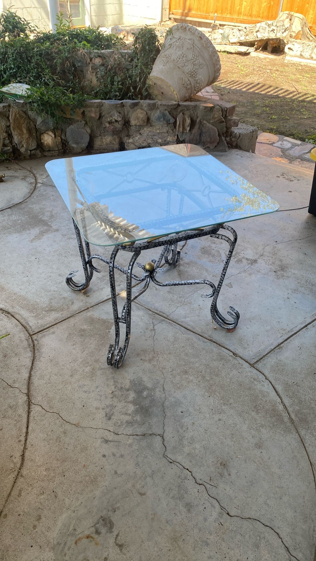 Glass Side Table, Mixed Metal Stand