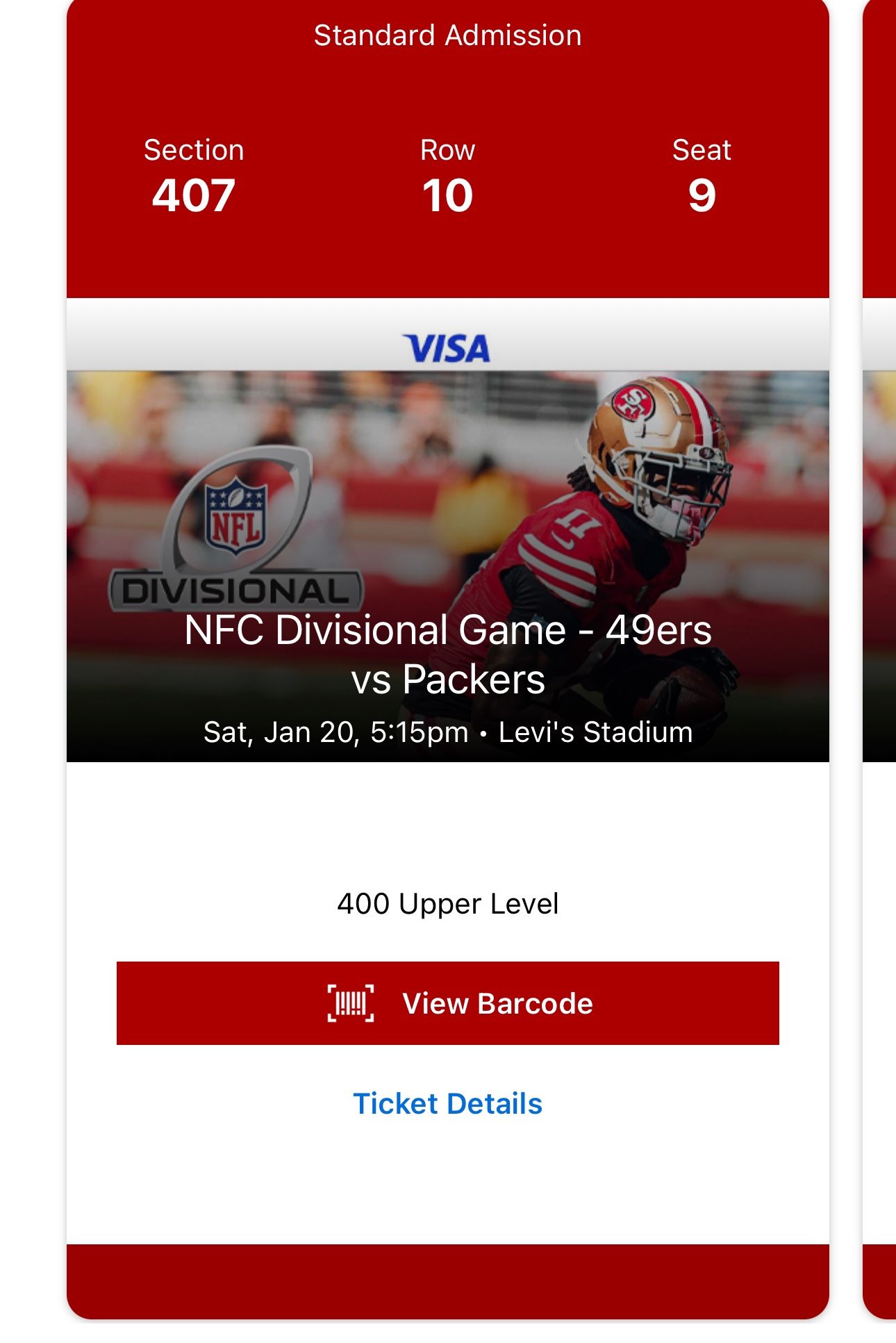 2 Tix to the 49ers Playoff Game This Saturday
