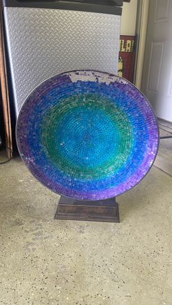 Large Mosaic Glass Decorative Plate with Metal Stand