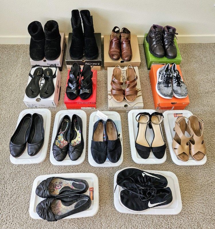 15 Pairs Womens Shoes/Boots/Heels/Flats Size 9 & 10 Various Name Brands