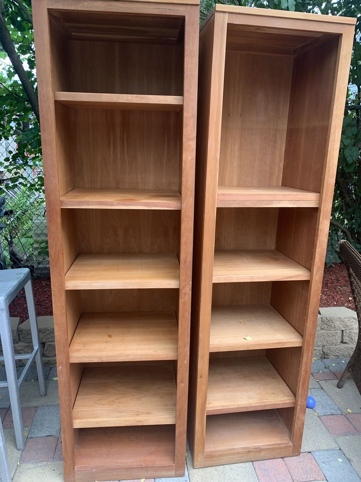 2 wood bookshelfs