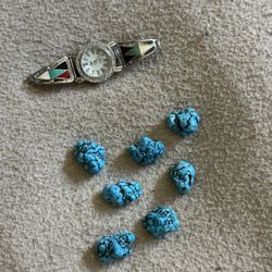 7 Turquoise Stones And Watch