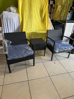 3 Piece Blue Resin Wicker Patio Bistro Seating Set Outdoor Home Furniture